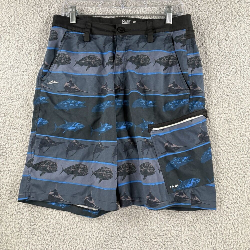 HUK Fishing KC Scott Lines Hybrid Lite Board Swim Shorts MENS 30 11” Inseam